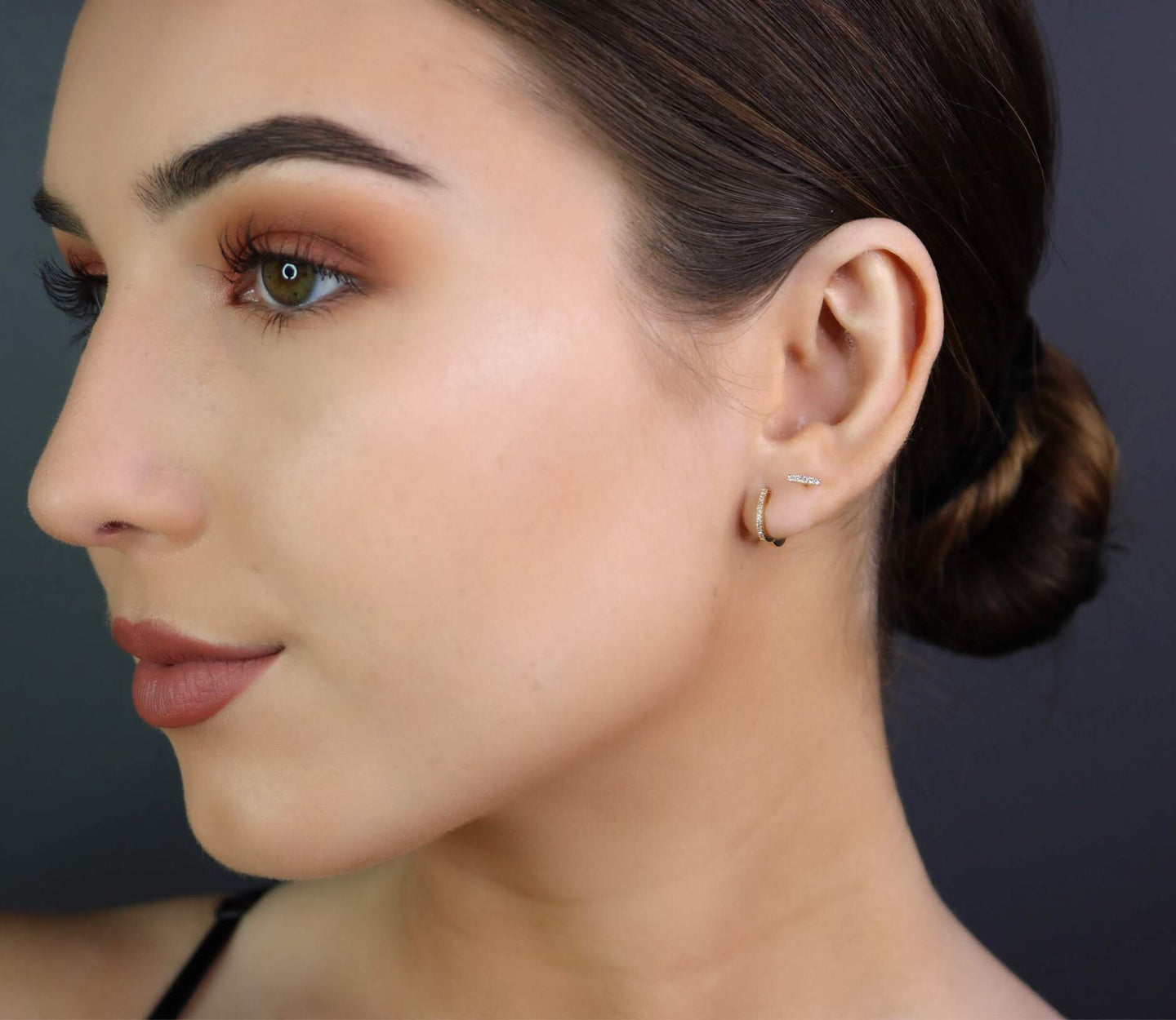 14K Gold Diamond Huggie Hoop Earrings | Single or Pair